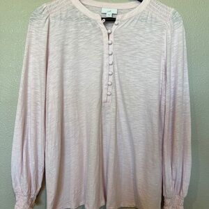 J.Jill Women's Smocked Henley Top Light Pink Size XS. Preowned Worn Once